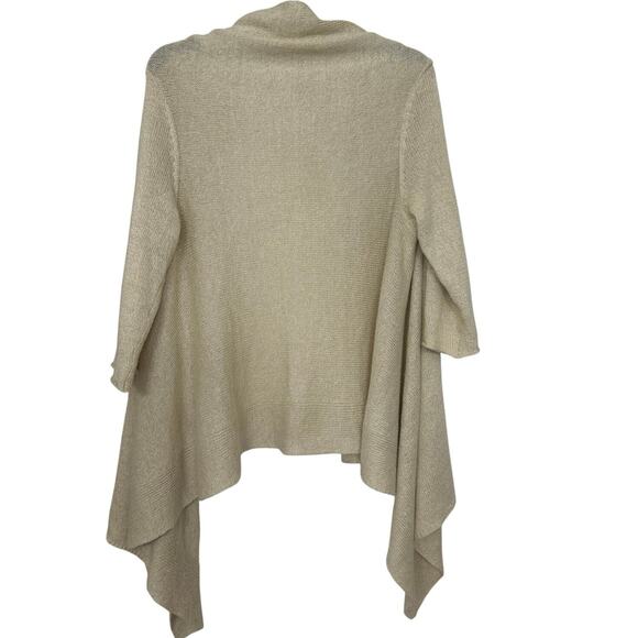 J Jill beige Linen Cotton Blend Asymmetrical Open Front Cardigan Sweater Medium - Picture 2 of 9